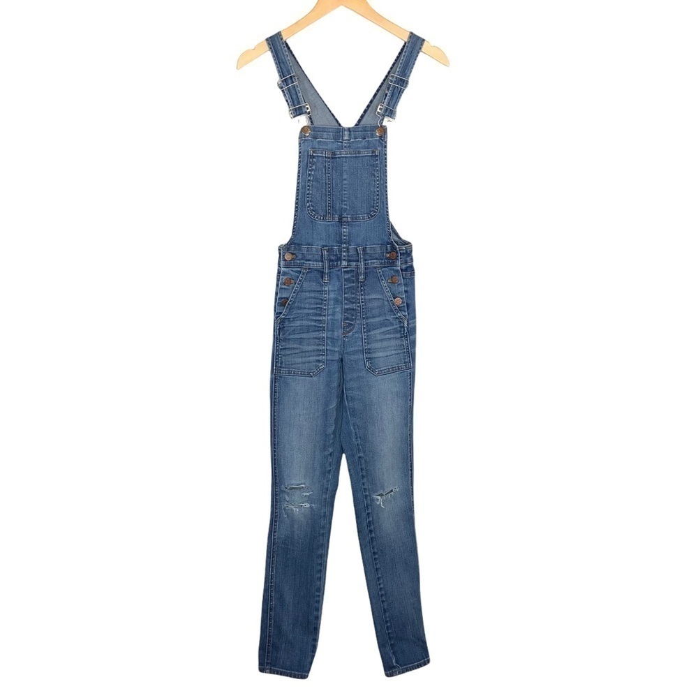 Madewell Womens Distressed Skinny Overalls Size XXS Medium Blue Wash